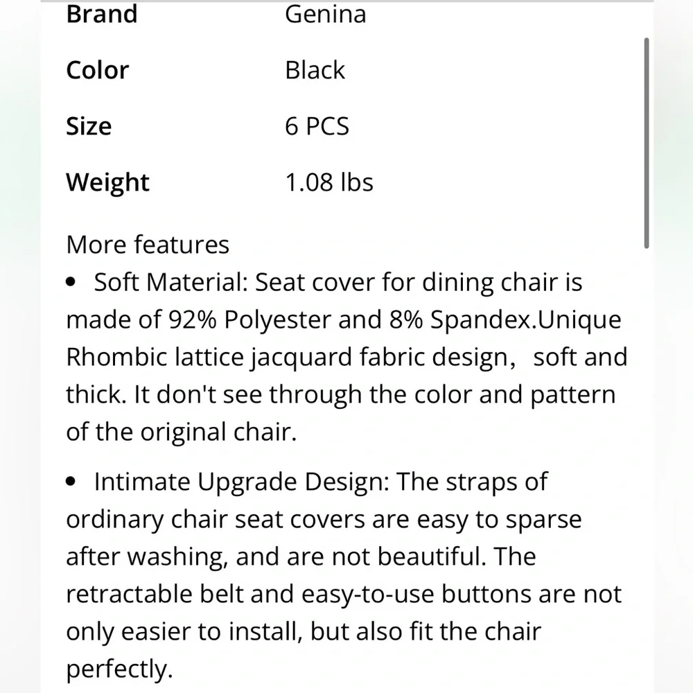 Black Patterned Chair Seat Covers-Pack of 6